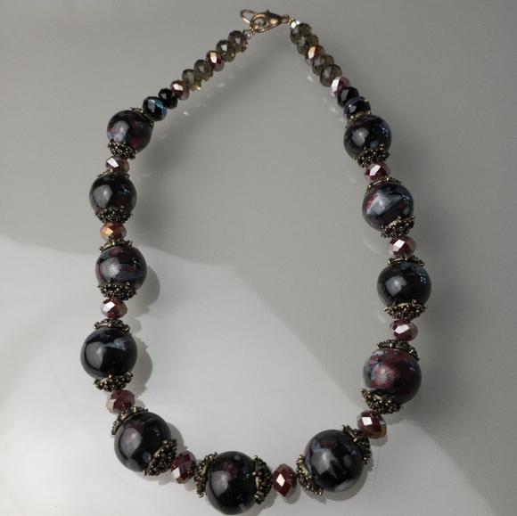 Italian Handmade Beaded Necklace Luxury Clasp Purple & Red Jewelry - Picture 11 of 12